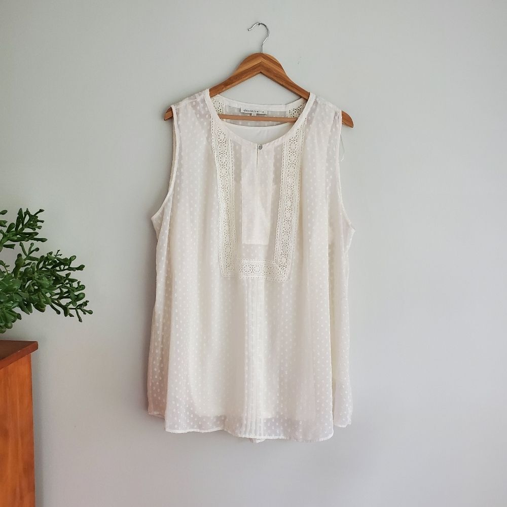 Danielrainn cream sleeveless sheer blouse women's size 3X